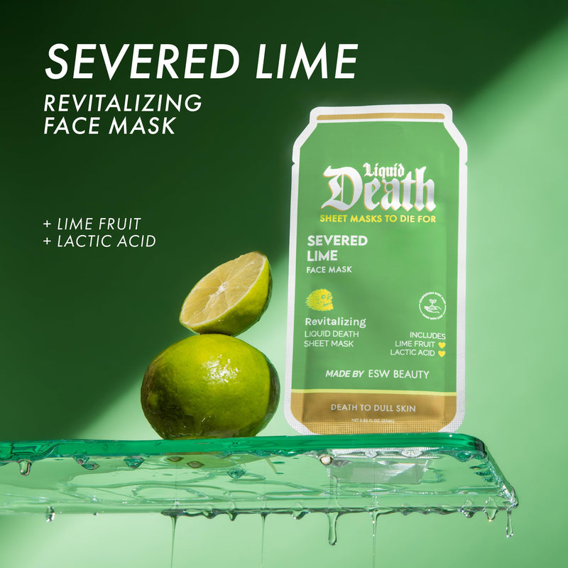 ESW Beauty Liquid Death x Severed Lime Revitalizing Face Mask, 1 Pack | Korean Skin Care Face Sheet Mask with Hyaluronic Acid, Vitamin C, Glutathione & Niacinamide to Hydrate, Exfoliate & Refresh 1 Count (Pack of 1)