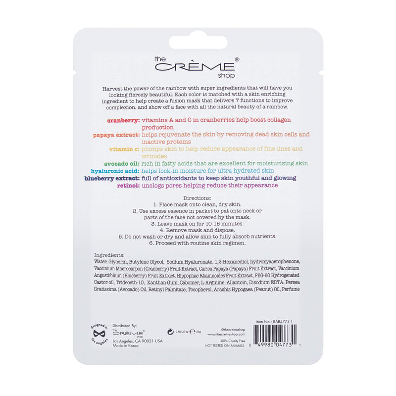 The Crème Shop Rainbow Sheet Mask (Pack of 3) | Fruit Extracts, Vitamins, Hyaluronic Acid & Retinol - Promotes Dewy, Youthful, Bouncy Skin