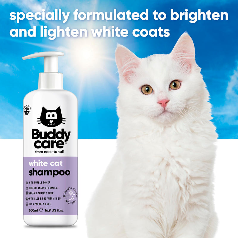 White Cat Shampoo by Buddycare - Brightening and Whitening Shampoo for Cats - Deep Cleansing, Fresh Scented - with Aloe Vera and Pro-Vitamin B5(16.90oz) - PawsPlanet Australia