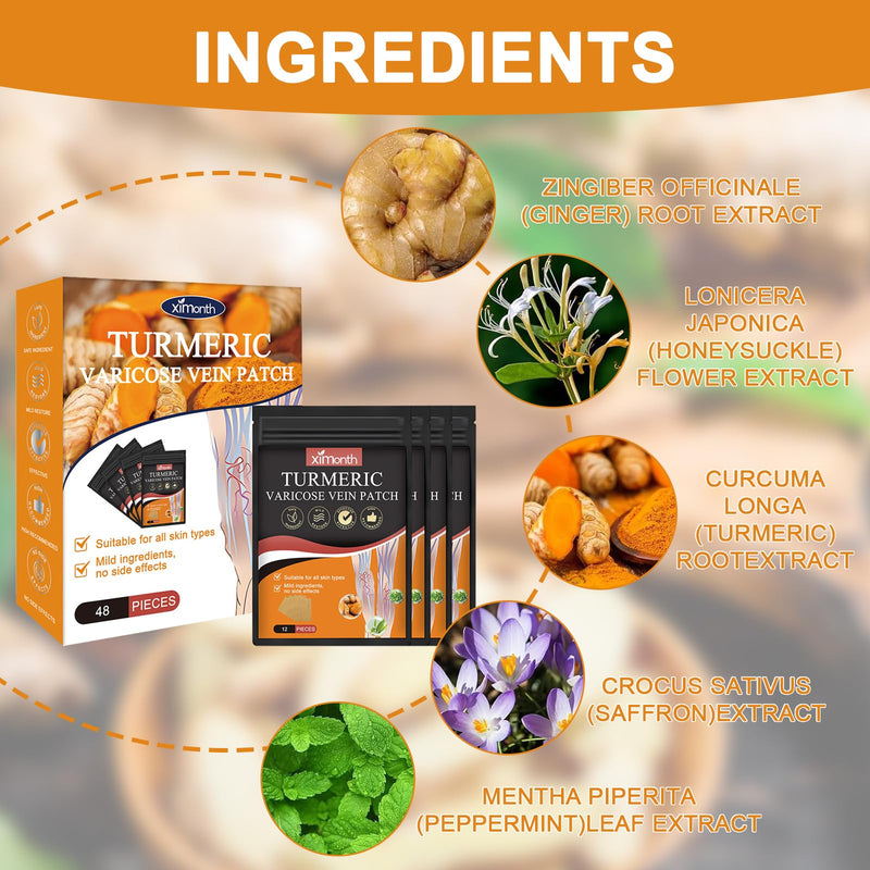 [Australia] - 48 pieces turmeric plaster varicose veins, turmeric varicose vein plaster, Turmeric Max plaster, naturally relieves varicose veins in legs and spider veins, promotes blood circulation 