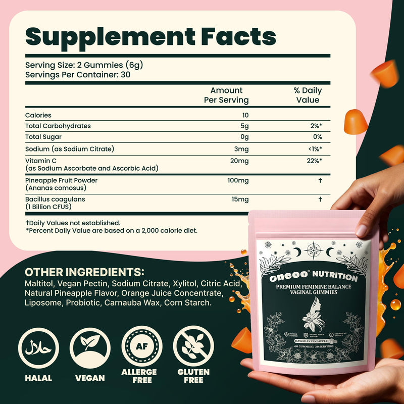 Feminine Balance Gummies - Premium Balance Gummies for Women's pH Health, Feminine Gummy for Immune & Energy Support, Vegan, Gluten-Free, Hawaiian Pineapple, 60 Count