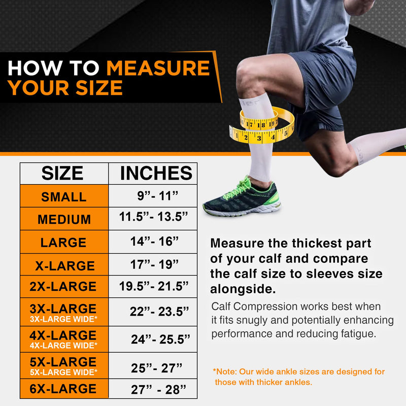 Doc Miller Compression Calf Sleeve for Men & Women – 20-30mmHg Graduated Support for Running, Shin Splints, Calf Strain – Knee High, Small to 6XL Plus Size X-Large White
