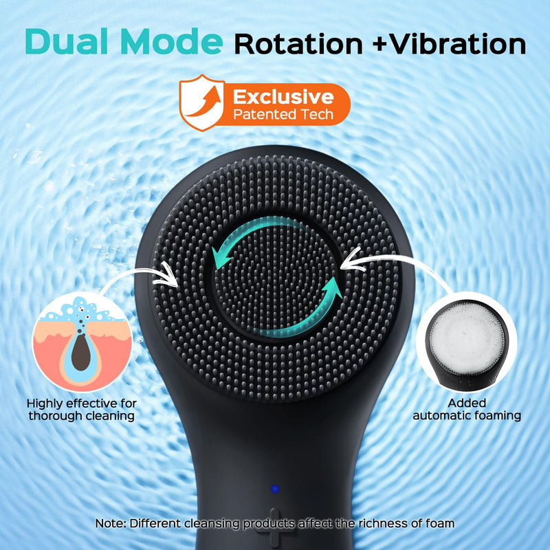 COSLUS FBS03 Face Scrubber Facial Cleansing Brush, Patented Upgraded Design | Patented 2-in-1 Spin and Vibration with Automatic Foaming, Silicone Electric Exfoliator for Men Women, Waterproof, Black