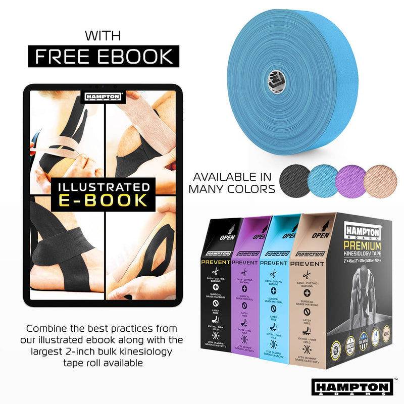 [Australia] - Hampton Adams | As Seen on Shark Tank | Elastic Kinesiology Tape (Bulk Roll) | 135ft Uncut | Supports & Protects Muscle Wrist Knee Shoulder Back Plantar Fasciitis | Waterproof Hypoallergenic 1-Pack Blue 