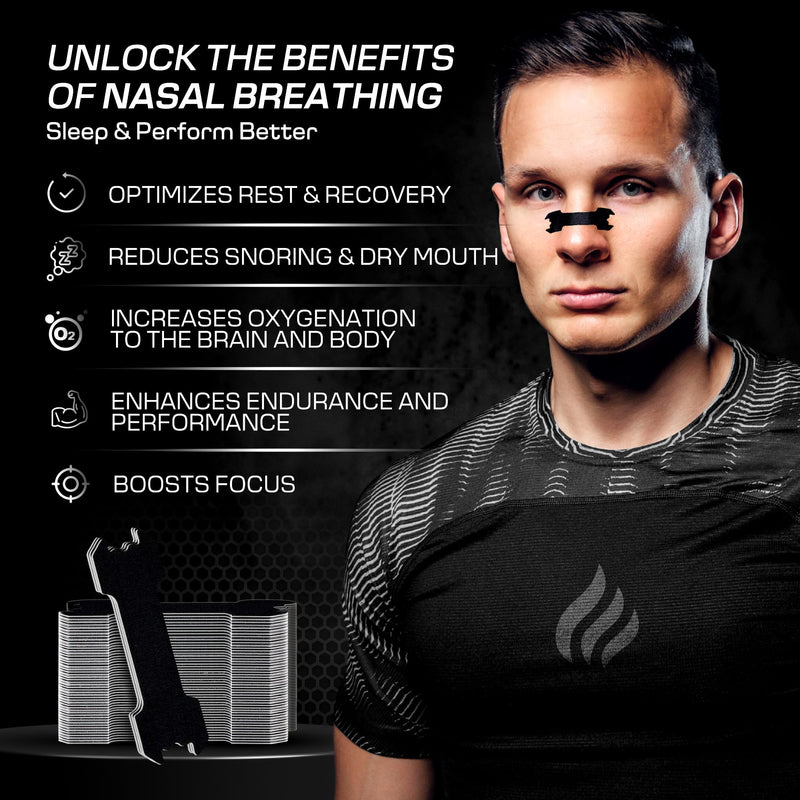 [Australia] - Slim Performance Nose Strips for Breathing (60 Ct) - Oil & Sweat Proof Adhesive - Extra Strength Athletic Nasal Strips for Sleeping - Boosts Oxygen Intake & Drive, Reduces Snoring, Improves Sleep Black 