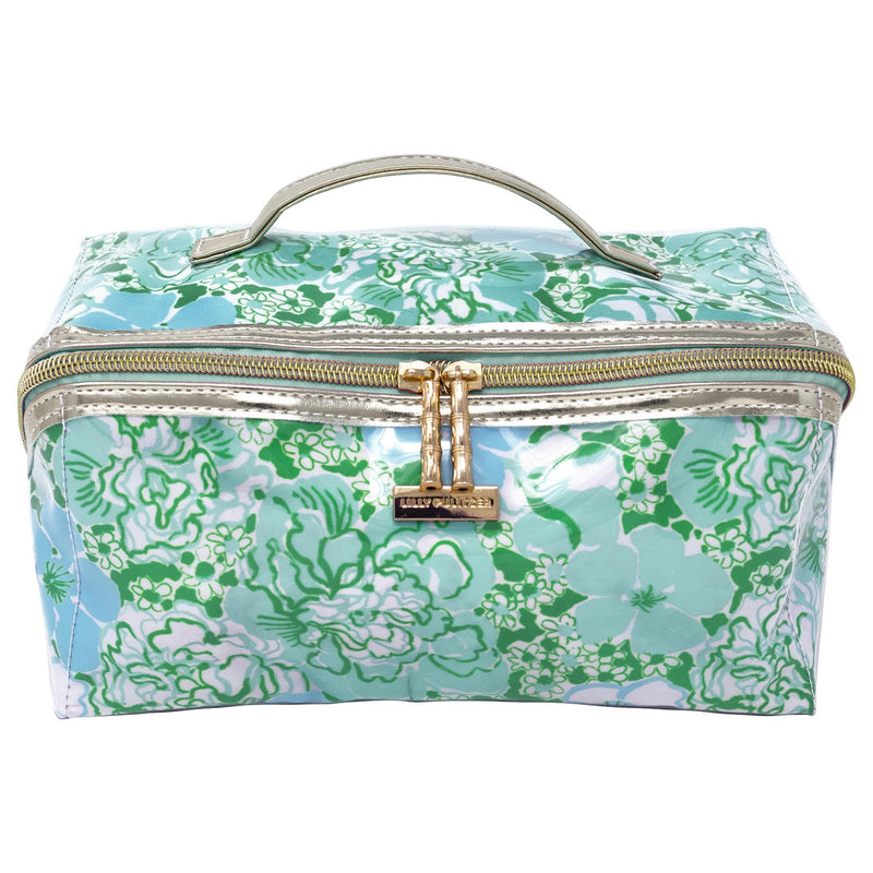 Lilly Pulitzer Carryall Cosmetic Case, Mint Condition Burst of Joy | Vinyl Zipper Toiletry Case with Top Handle, Wide Opening, and Interior Organization Pockets