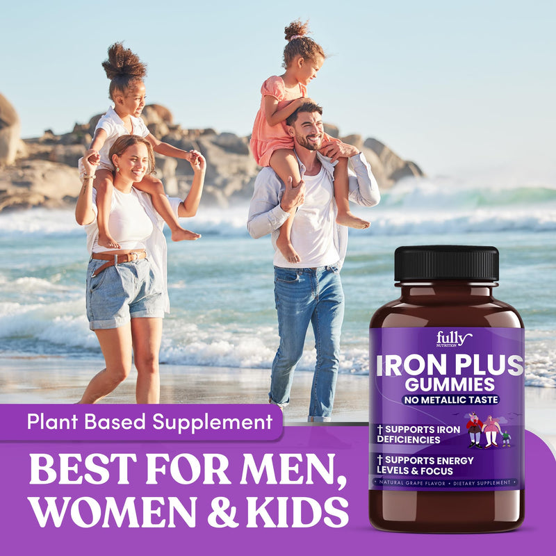 Iron Gummies Supplements for Women, Men and Kids – Health Blood & Energy Support for Iron Deficiency, Anemia, No After Taste- Fresh Grape Flavor- 100 Gummies (50 Days Supply) 100 Count (Pack of 1)