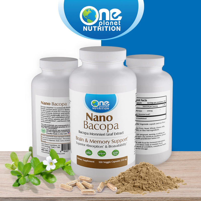 [Australia] - Nano Bacopa 250 mg Veggie Capsules (120 Servings), Bacopa monnieri Extract, Nano for Easy Absorption, Enhances Memory & Focus, Non-GMO, Vegan, Gluten-Free 