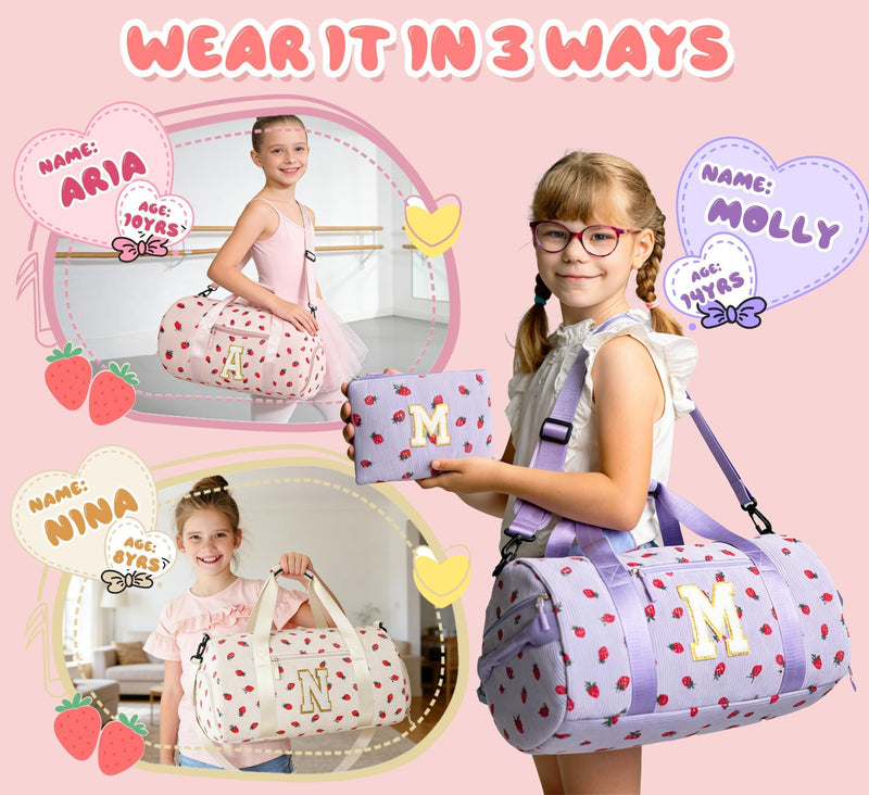 WOOMADA Kids Duffle Bag with Shoe Compartment, Cute Dance Gymnastics Cheer Ballet Overnight Sleepover Weekend Bag, Birthday Gifts for 4 5 6 7 8 9 10 11 12 13 Year Old Tween Teen Girls（pink-E） Pink E