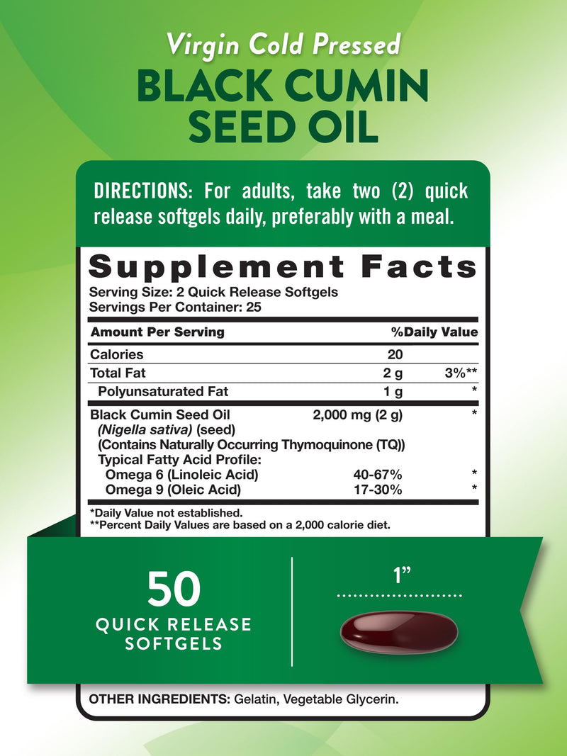 [Australia] - Nature's Truth Black Cumin Seed Oil 2000 mg | 50 Softgels | Cold Pressed Pills | Non-GMO, Gluten Free 
