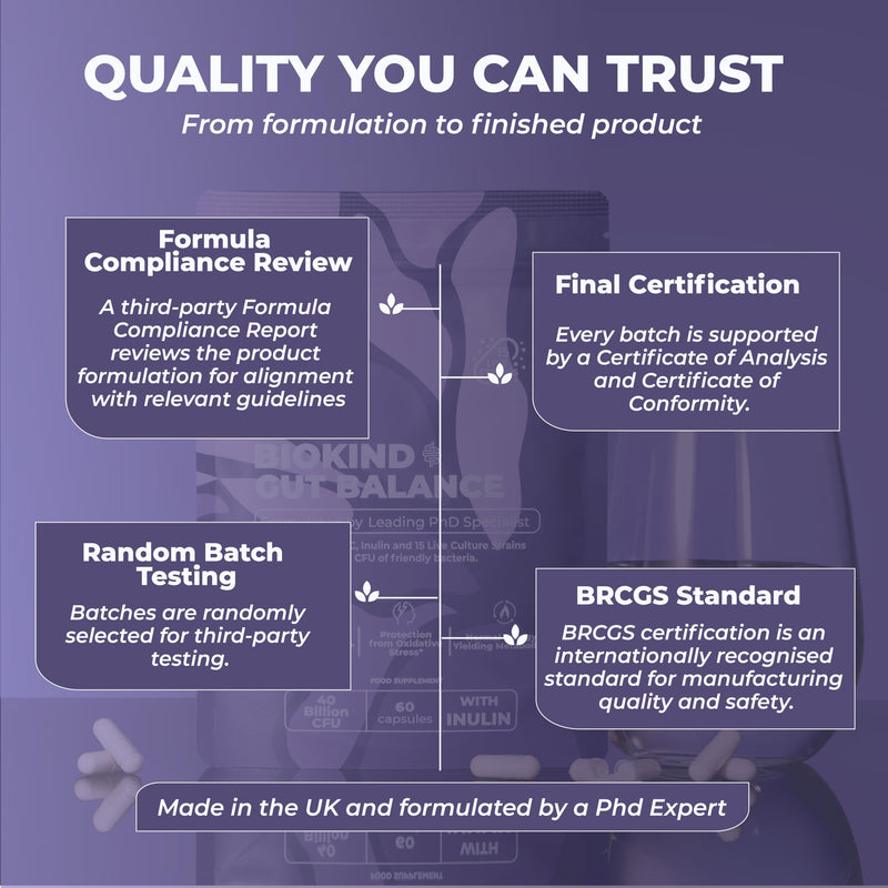 Noble Nature Biokind Gut Balance – 40 Billion CFU Friendly Bacteria - Bio Cultures Complex - 15 Strains - Lactobacillus & Bifidobacterium for Gut, Immune & Digestive Health with Inulin & Vitamin C 60