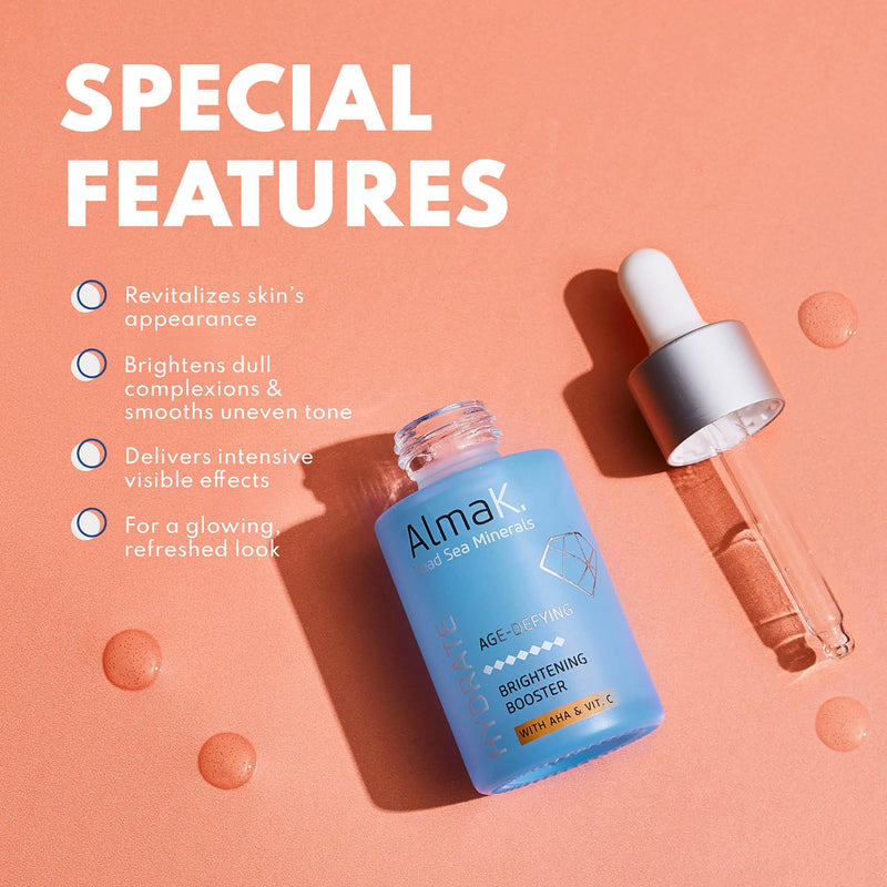 Alma K Brightening Booster - Vitamin C Face Serum with AHA, Hydrating and Brightening Serum for Women, Anti Aging, Improve Appearance of Fine Lines & Wrinkles - 1 oz 1 Fl Oz (Pack of 1)