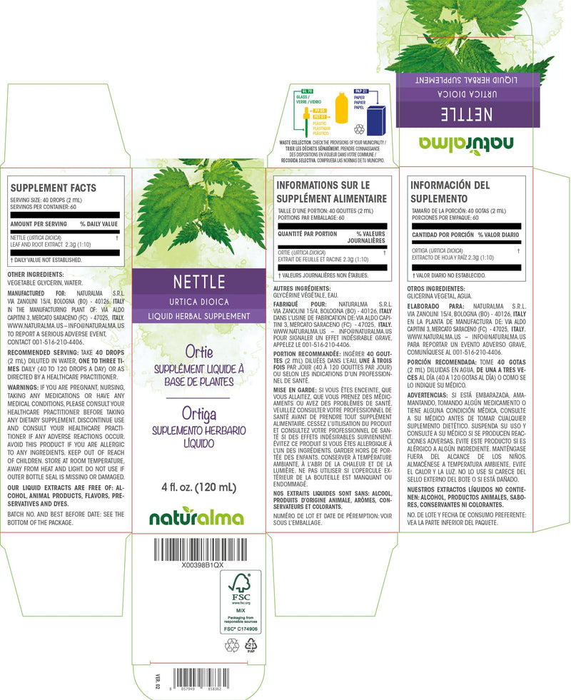 [Australia] - Naturalma Nettle (Urtica dioica) leaf and root Alcohol-free Tincture - 4 fl oz Liquid extract in drops - Herbal supplement - Vegan 4 Fl Oz (Pack of 1) 