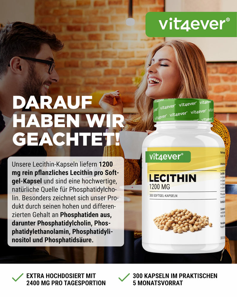 [Australia] - Lecithin 1200 mg - 300 softgels - Premium: With phosphatides - Soy lecithin without genetic engineering - High dosage - Premium quality 300 pieces 