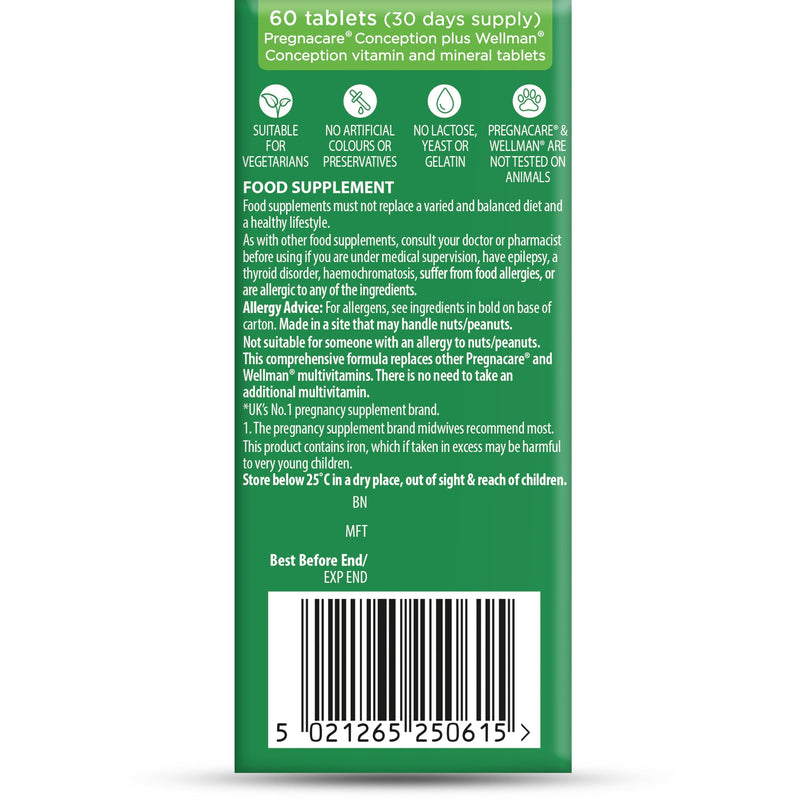 Pregnacare Conception Support for Couples - Pregnancy Vitamins - UK's No.1 Pregnancy Brand. Greater Prenatal Care for Women, Supplement with Added Omega-3 DHA for Normal Brain and Eye Development Unflavoured 60 count (Pack of 1)