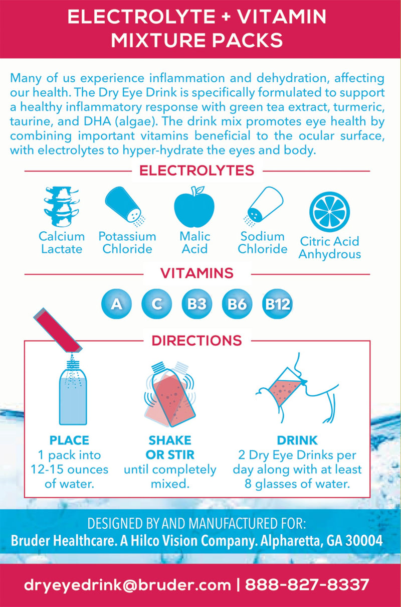 l Ultimate Hydration for Dry Eyes l Sugar-Free Electrolyte Powder Packets l Blended with Vitamins, Green Tea, Turmeric, Taurine, and DHA l 5g x 10 Packets (Mixed Berry)