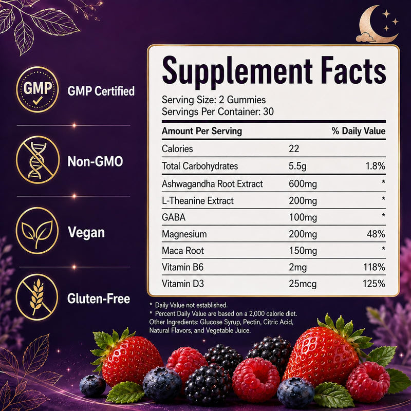 Cortisol Supplements for Women, Ashwagandha Gummies for Stress Relief, Hormone & Sleep & Cortisol Gummies with Magnesium, L-Theanine, GABA, Maca Root, Vitamin, Vegan, Mixed Berry, 120 Count 60 Count (Pack of 2)