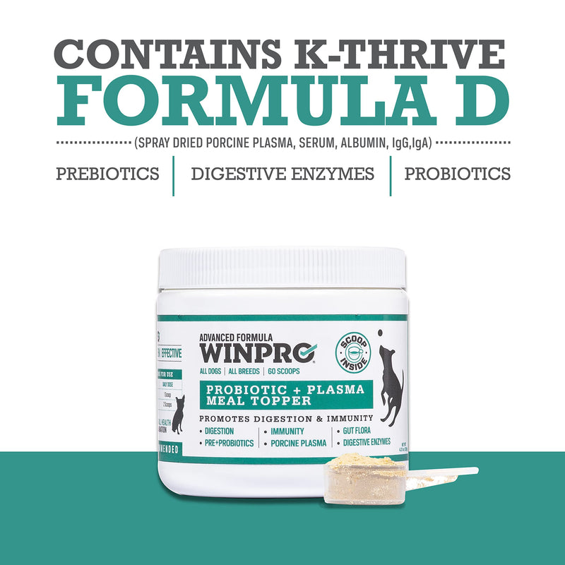 WINPRO Dog Probiotic Powder Meal Topper, Spray Dried Plasma with Prebiotics and Probiotics for Digestive Support and Gut Health for Dogs, All Breeds, Ages, and Sizes, 60 Scoops, Made in USA - PawsPlanet Australia