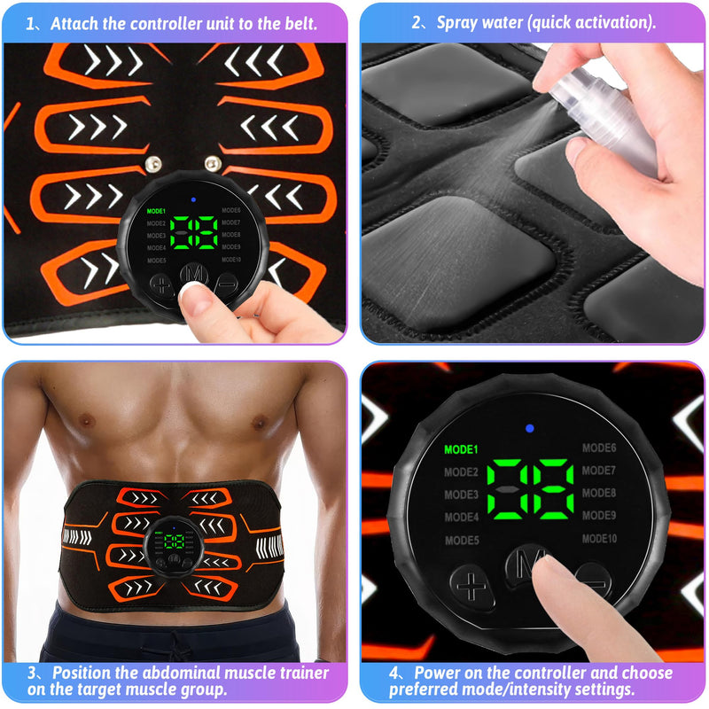 [Australia] - Electronic Muscle Stimulator, Abs Stimulator Muscle Toner, Ab Machine Trainer for All Body, Rechargeble for Fitness Strength Training Workout Equipment for Men and Women(Waist + Arms) 