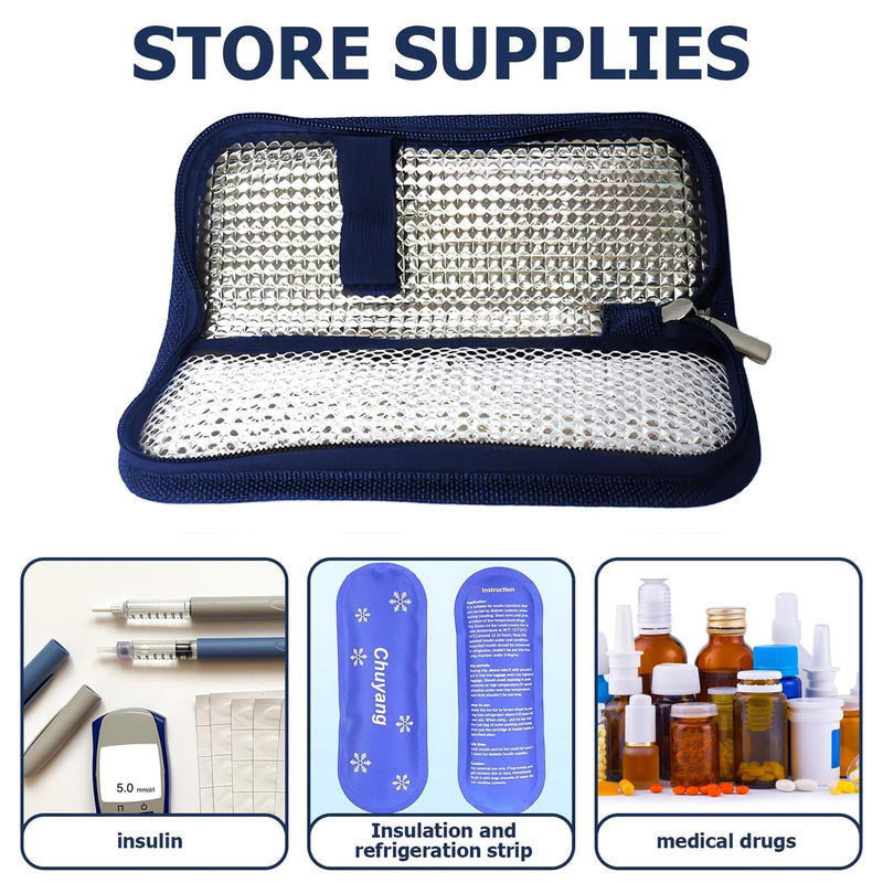 [Australia] - insulin cooler bag, diabetic case 18x8cm navy blue Oxford fabric, portable insulated medical travel cool box for diabetic accessories syringes, reusability and optimal protection 