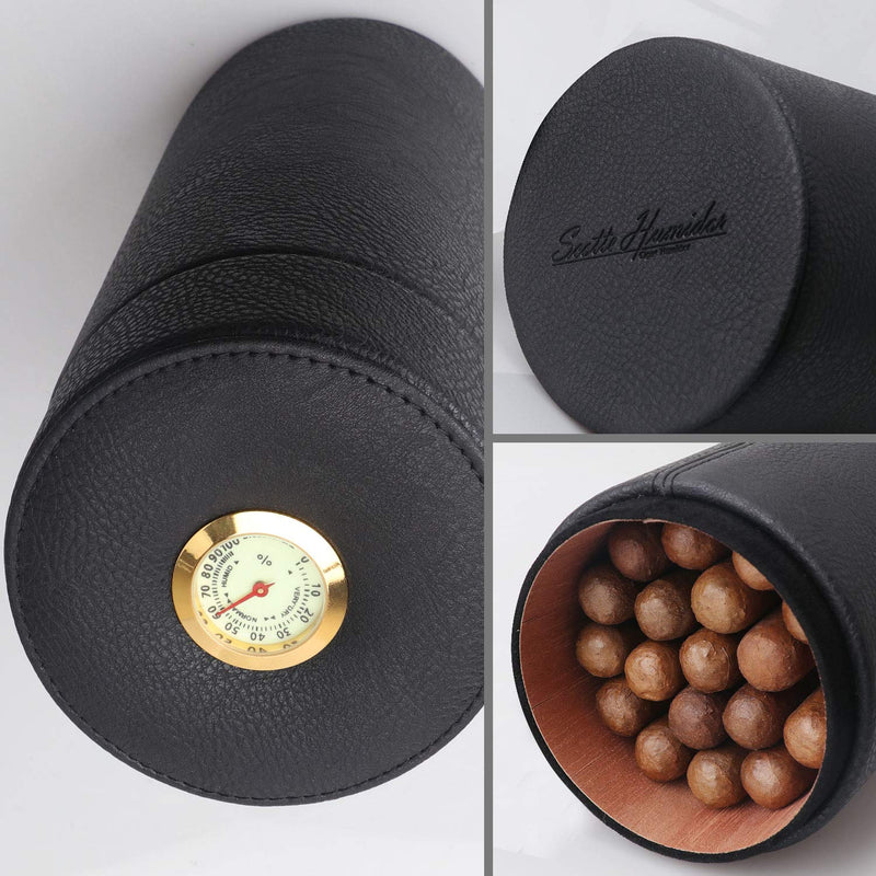 [Australia] - Scotte Cigar humidor case/jar,Leather Cedar Wood Cigar Canister Portable for 12-16 Cigar (Black) Black 