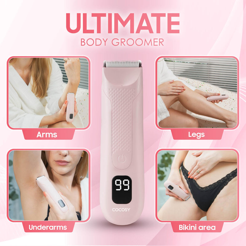 [Australia] - Bikini Trimmer - Pubic Hair Trimmer for Women, Ceramic Blade, Waterproof Electric Shaver for Women with Standing Recharge Dock & Travel Pouch, Female Hygiene Razor 