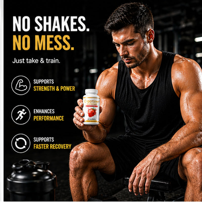 Beast & Bulk Creatine Gummies – Creatine Monohydrate Supplement for Muscle Strength, Power & Recovery – No Powder or Shaker – Strawberry Flavour Vegan Gummies – 60 Count – Made in UK