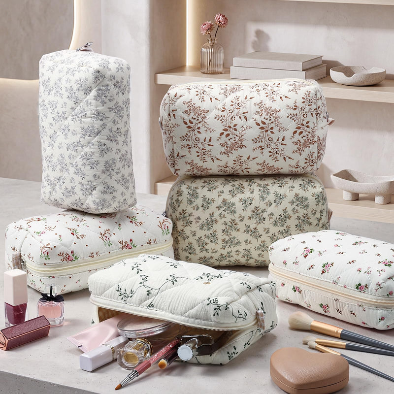 Paterr 10 Pcs Quilted Makeup Bag Bulk Women Gifts for Bridesmaid Christmas | Cotton Floral Makeup Cosmetic Bag, Birthday Wedding Bachelorette Party Favors, Cute Coquette Aesthetic Travel Toiletry Pouch Pastel Floral 7.87 x 4.72 x 3.15 Inches