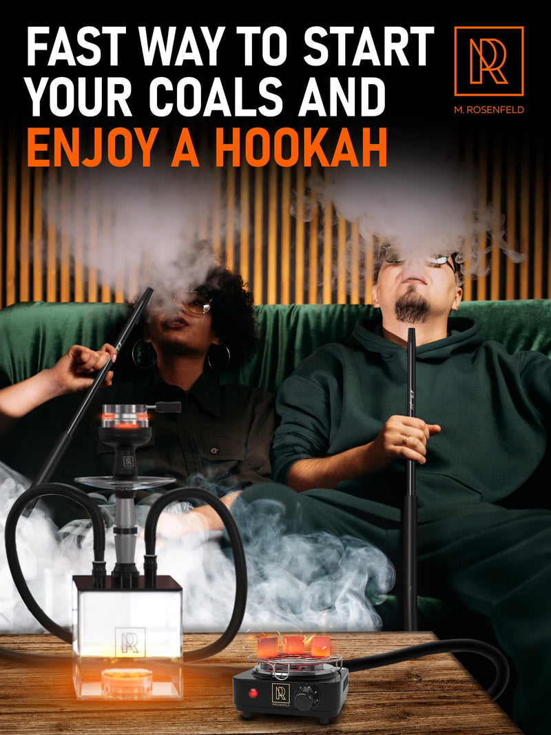 [Australia] - M. ROSENFELD Hookah Coal Burner 500W with grid - Coal Burner for Hookah Cubes BLACK HEAT Hookah Charcoal Burner Electric for Shisha with grill & FREE Hookah Tongs Hookah Stove - 304 Stainless Steel 
