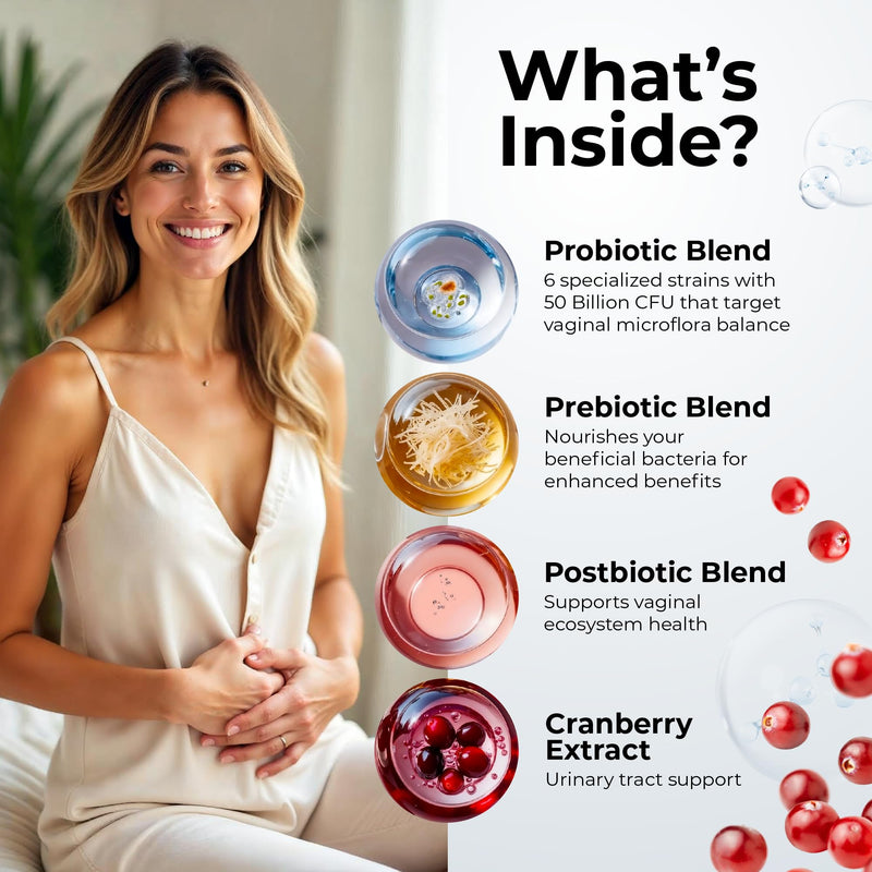 Women’s Probiotic for Vaginal Health | 50 Billion CFU with Probiotics, Prebiotic, Postbiotics & Cranberry for pH Balance, UTI Support, Yeast, Gut Health, Odor, Dryness & Feminine Comfort 60 Count