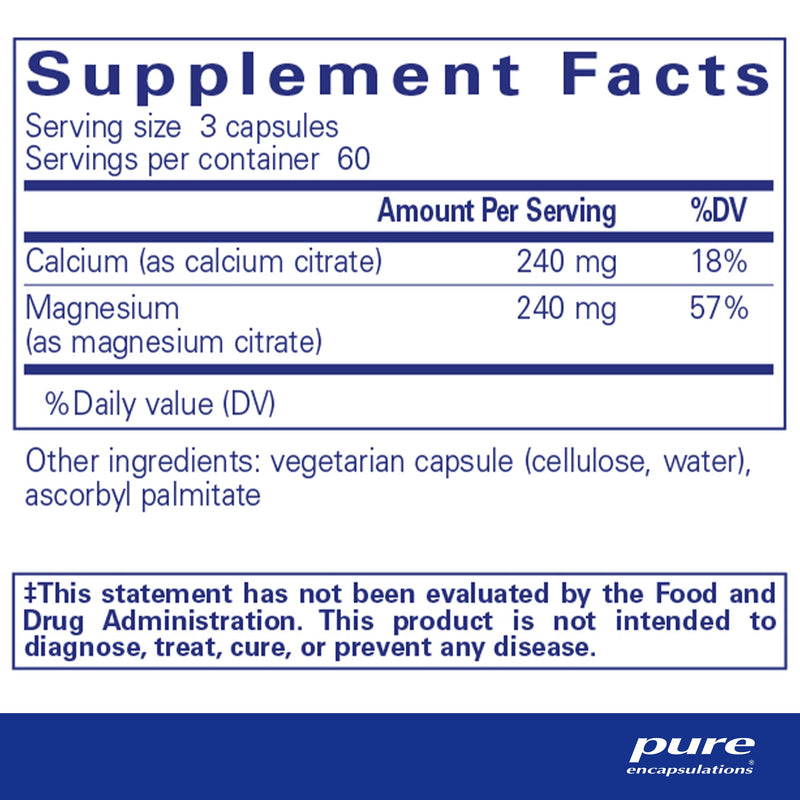 [Australia] - Pure Encapsulations Calcium Magnesium (Citrate) - 240 g Calcium & 240 g Magnesium - Bone Health Support - Non-GMO & Vegan - 180 Capsules 180 Count (Pack of 1) 