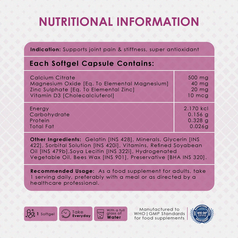 Ambrosial Calcium Magnesium Zinc + D3 – 4-in-1 Mineral Complex with Calcium Citrate – High Strength Daily Formula – 120 Softgel Capsules – Non-GMO, Gluten-Free, GMP Certified 120 count (Pack of 1)