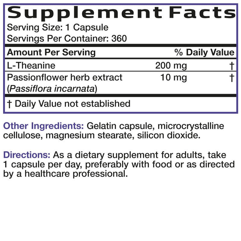 Bronson L-Theanine 200 mg with Passion Flower, Stress Support, 360 Capsules | Promotes Relaxation Without Drowsiness, Supports Healthy Mood, Non-GMO, Gluten-Free & Soy-Free 360 Count (Pack of 1)