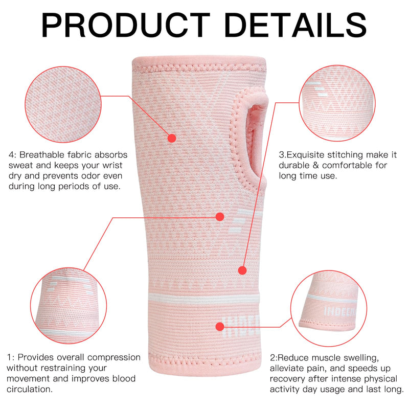 INDEEMAX Copper Wrist Compression Sleeve 1 Pair, Comfortable Hand Brace Support for Arthritis, Tendonitis, Sprains, Workout, Carpal Tunnel - Left & Right - Women and Men (Pink, M) Pink