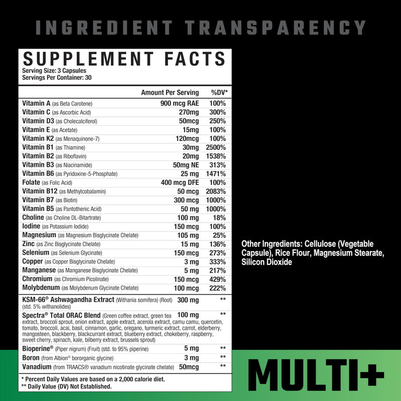 Axe & Sledge Multi Plus Multivitamin | 24 Bioavailable Vitamins & Minerals, Ashwagandha | Multivitamin for Women and Men for Daily Nutritional Support | 90 Capsules, 30 Servings | Supports Immune Health & Energy Metabolism; Spectra® Antioxidant Blend &...