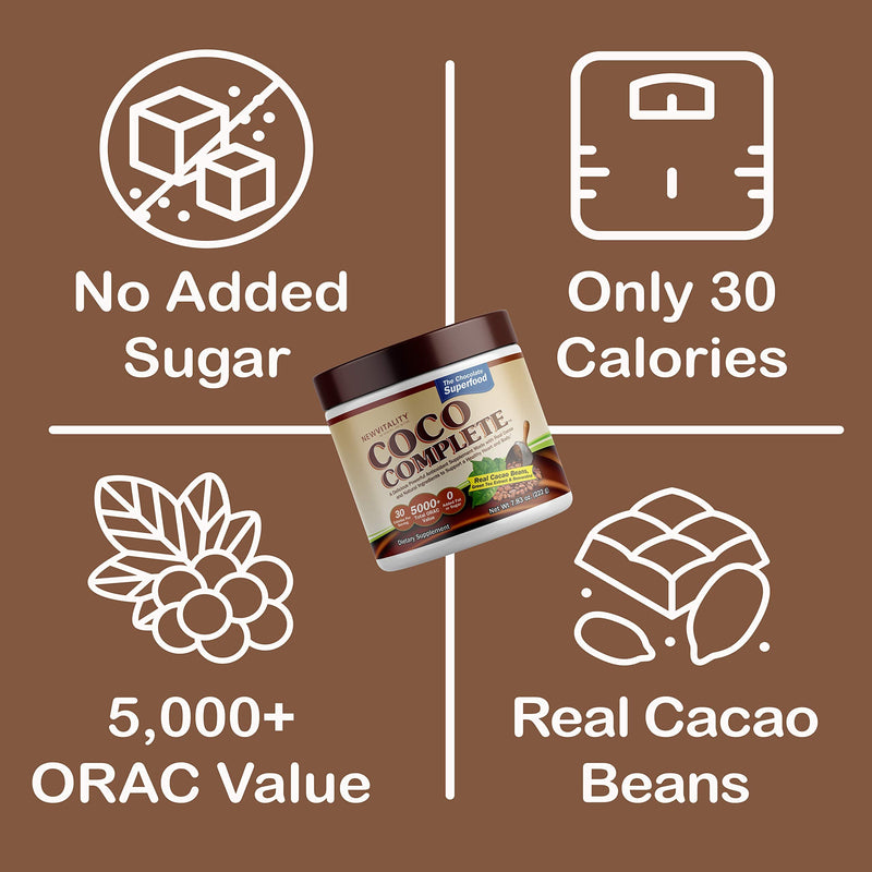 Coco Complete by New Vitality – Immune System and Metabolism Boosting Superfood Powder Supplement, Energy Support, Sugar Free, Real Cocoa Powder & Green Tea Extract, Chocolate Flavor, 30 Servings Coco Complete