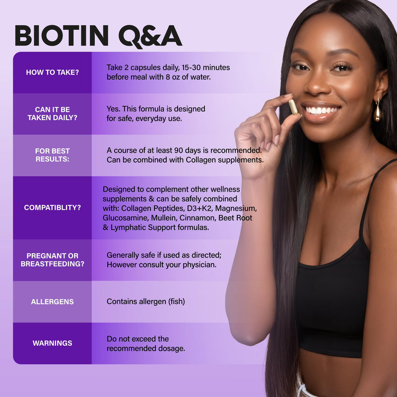 Biotin, Collagen, Hyaluronic Acid & Keratin - Hair Growth Support - 60 Caps | Hair, Skin & Nails Vitamins - Clinically Tested Supplement for Men & Women - 25000mcg Vitamins B1, B2, B3, B6 & B7 60 Count (Pack of 1)