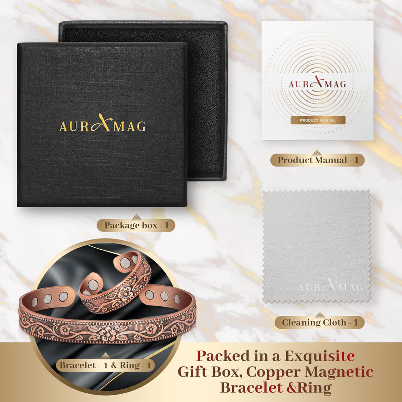 [Australia] - Copper Bracelet for Women, Magnetic Bracelets & Magnetic Rings with 3500 Gauss Magnets, 100% Solid Pure Copper Jewelry Gift Copper-Vintage Flower 