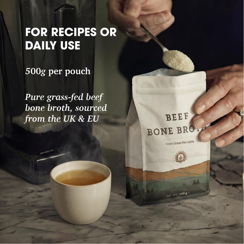 Beef Bone Broth Powder - 500g - Grass Fed EU Origin - Bone Broth Collagen Protein Powder - Muscle Growth, Bone Health and Skin Quality
