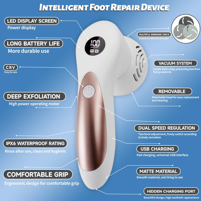 [Australia] - Electric Feet Foot Callus Remover Equipped with A Vacuum System Foot Scrubber 17 in 1 Professional Foot Care Tool Ipx6 Waterproof Rating for Removing Hard Cracks Dryness and Dead Skin (White) White 