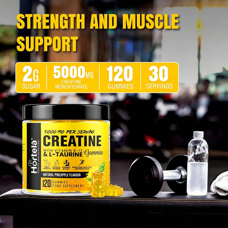 Creatine Gummies 5000mg – Creatine Monohydrate with B12 & L-Taurine | Pineapple Flavour Chewables for Men & Women | Energy, Muscle & Recovery Support | 120 Count (1 Month Supply) (Pineapple)