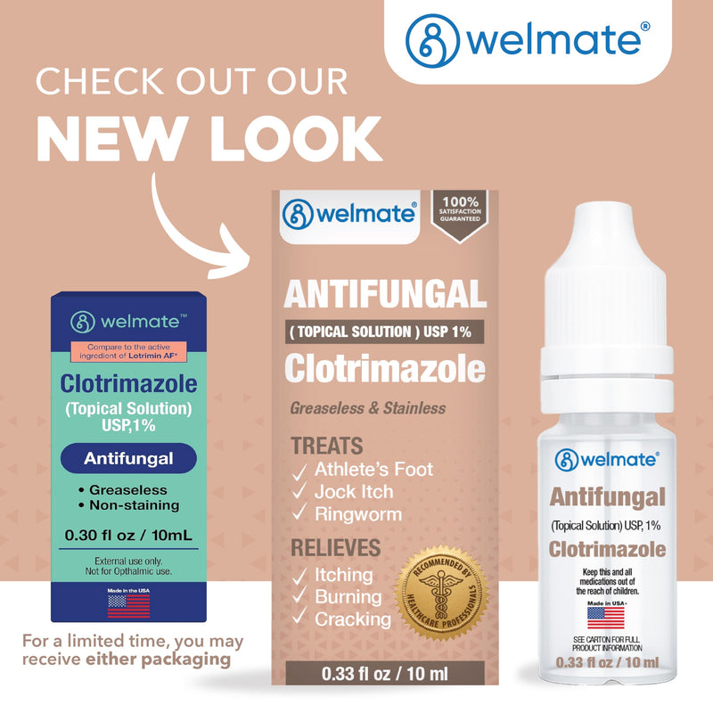 WELMATE Clotrimazole 1% Antifungal Topical Solution | 0.33 fl oz (10mL) Athlete's Foot, Jock Itch, Ringworm Treatment & Ear Drops, Greaseless Non-Staining, Fast Relief for Itchy, Burning Skin 1 Pack