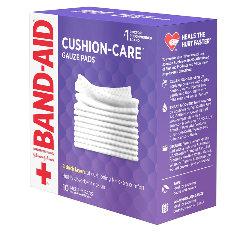 Band-Aid Brand Cushion Care Non-Stick Gauze Pads, Individually-Wrapped, Medium, 3 in x 3 in, 10 ct Medium (Pack of 10) Medium 3x3