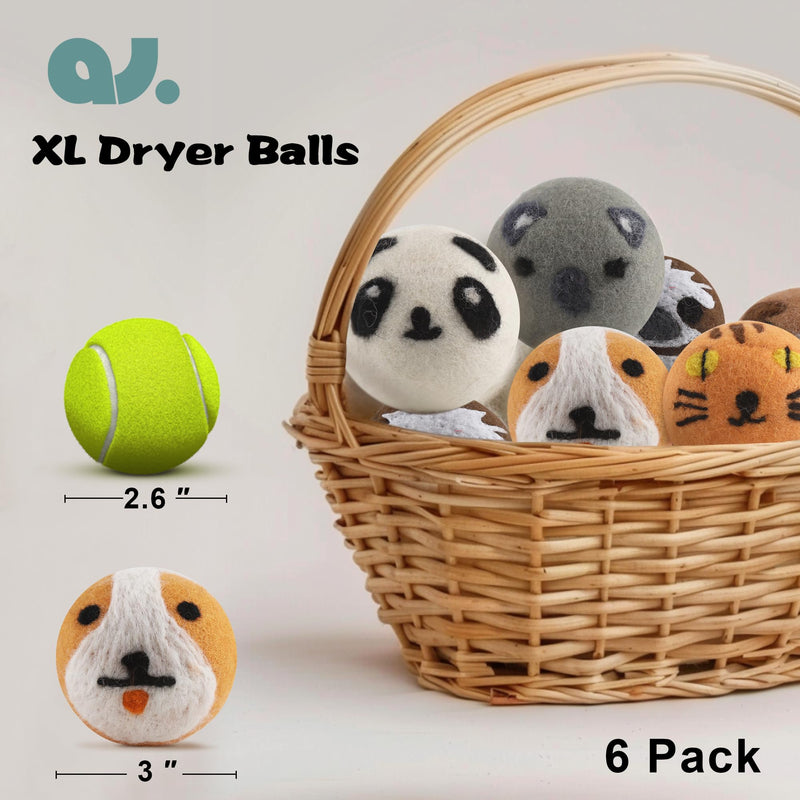 Wool Dryer Balls Laundry Reusable, Natural Eco-Friendly Fabric Softener Reduce Clothing Wrinkles, New Zealand Wool Laundry Balls for Dryer (Pack of 6, Animal)