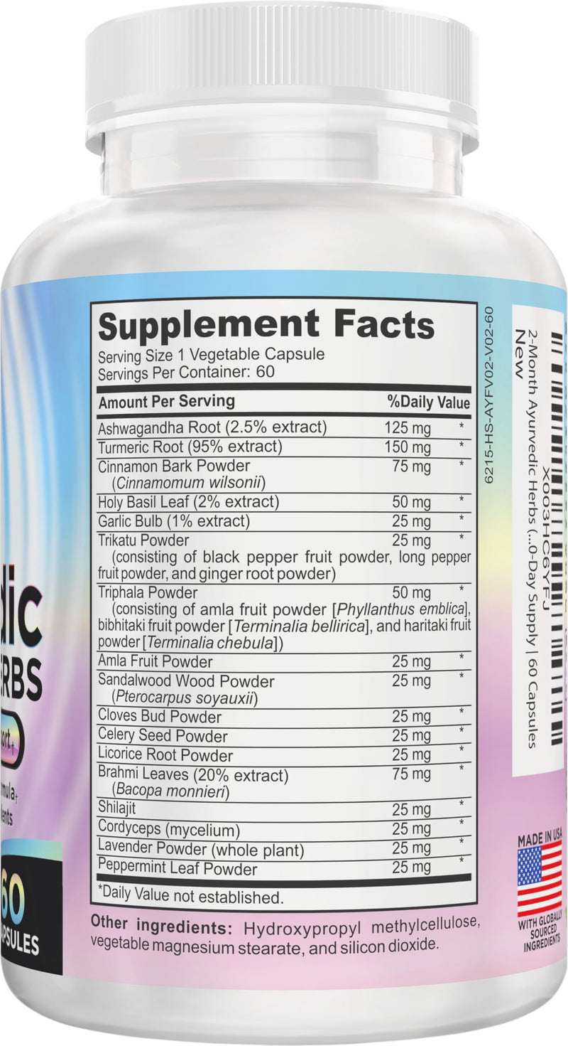 2-Month Ayurvedic Herbs Supplement 17-in-1 | Mind & Body | Ayurveda Health Support Blend | Men & Women | Ayurvedic Supplements | 60 Capsules