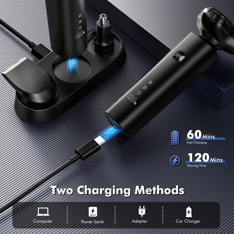 [Australia] - Electric Razor for Men, 2025 Magnetic Electric Shavers, IPX7 Waterproof Wet/Dry Mens Shaver, Smart LED Display & All-in-One Charging Base with Trimmers 