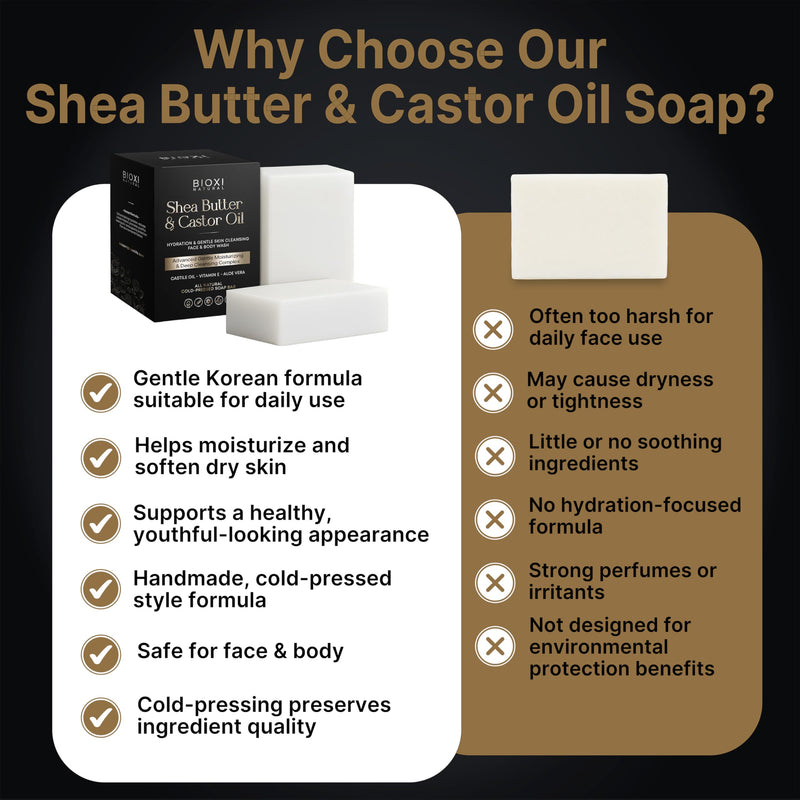 Shea Butter & Castor Oil Soap Bar - Advanced Hydration & Gentle Skin Cleansing Moisturizing Face & Body Wash - Natural Korean Cold-Pressed Formula with Castile Oil, Vitamin E & Aloe Vera - 2 Pack G11 Shea Butter Castor Oil 2 Pack