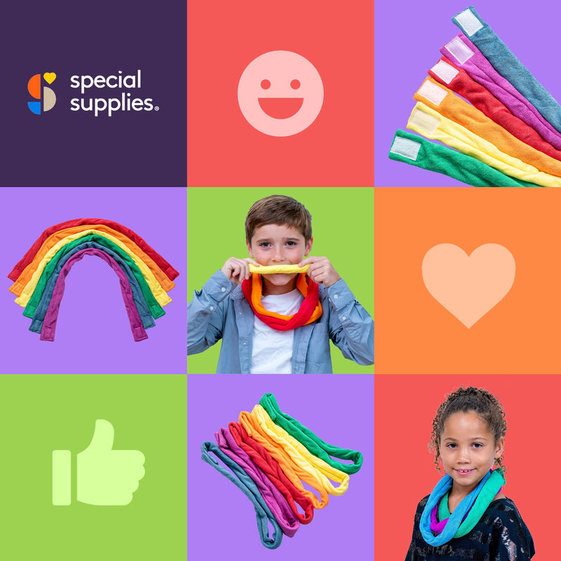 [Australia] - Special Supplies Chew Necklaces for Sensory Kids Boys and Girls, 6 Bands, Soft and Super Absorbent Terry Cloth, Shirt and Clothing Oral Stimulation Alternative, Reusable and Washable 