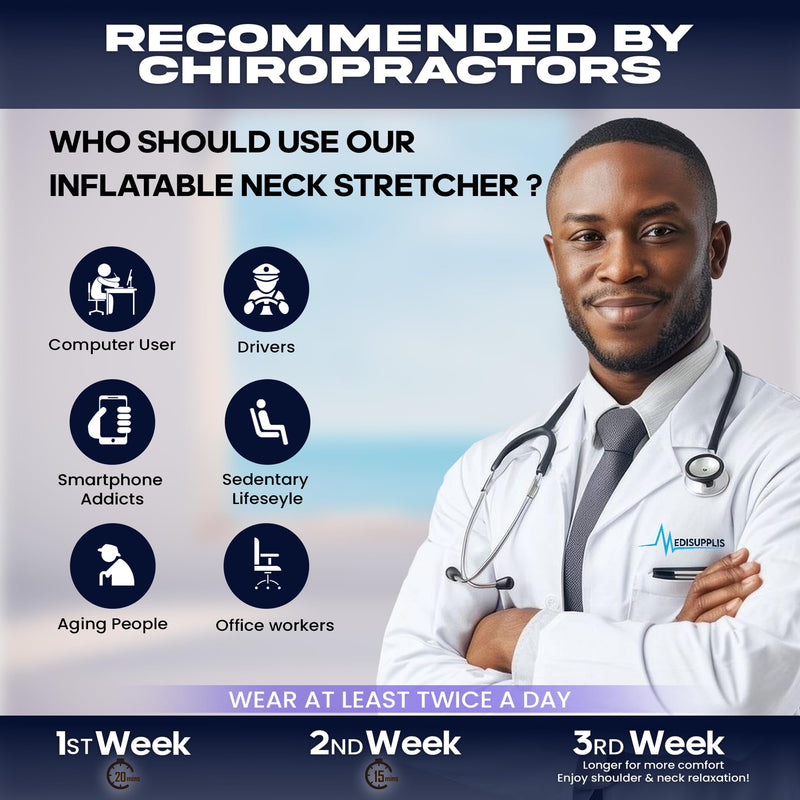 [Australia] - Inflatable Neck Stretcher for Instant Neck Pain Relief Chiropractor Recommended, Adjustable Cervical Neck Traction Device for Pinched Nerve Neck Relief Adjustable (S,M,L) Navy Blue 