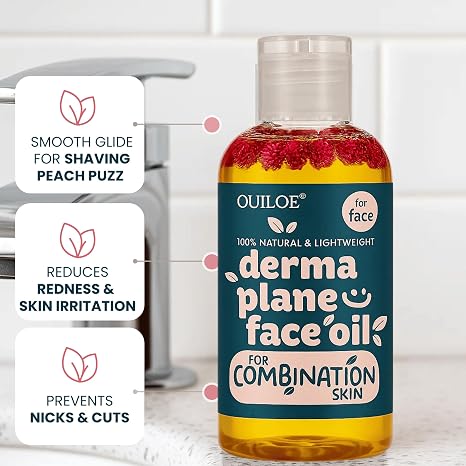 Dermaplane Oil, Face Shaving Oil for Women with Combination Skin - Lightweight & Natural Facial Shave Oil - Use with a Dermaplaning Tool, Razor, Shaver or Microblade for Close Shave 4 oz by Ouiloe For Combination Skin 4 Fl Oz (Pack of 1)